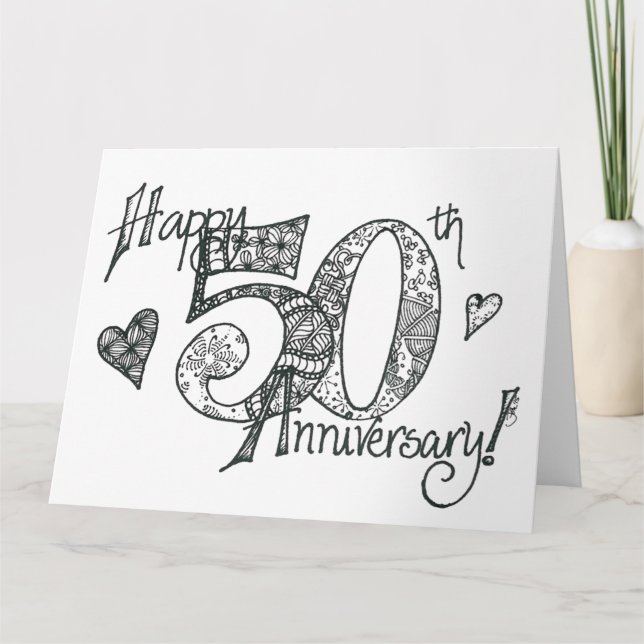 Carte Carton en tangage 50e Anniversaire (Lg) - blanc à  (Devant)