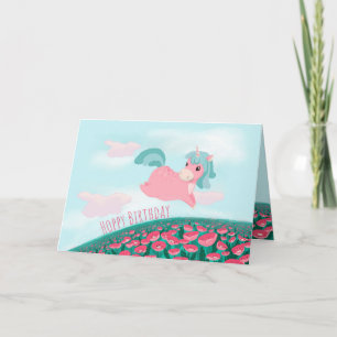 Carte Carton mignon Unicorn rose et menthe