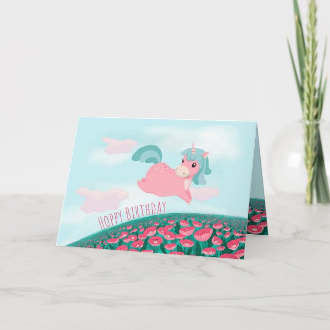 Carte Carton mignon Unicorn rose et menthe (Devant)