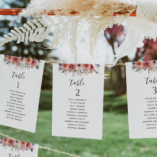 Carte Cartons de Siège Rose et Bleu avec Noms des Invité