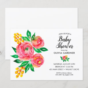Carte Cartons d'invitation pour Baby Shower Fleurs Aquar