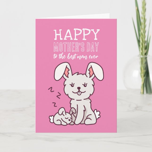 Carte Cartoon animal lapin mignon Bonne fête des mères (Devant)