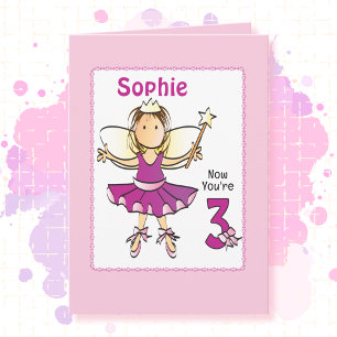 Carte Cartoon Ballerine Rose Anniversaire 3 Ans Mignon