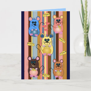 Carte Cartoon birthday card with mice & cheese
