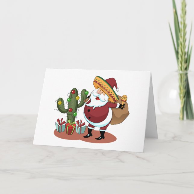 Carte Cartoon cactus and Santa Claus wearing a sombrero (Devant)