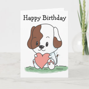 Carte Cartoon Chien Chien Avec Un Coeur Anniversaire