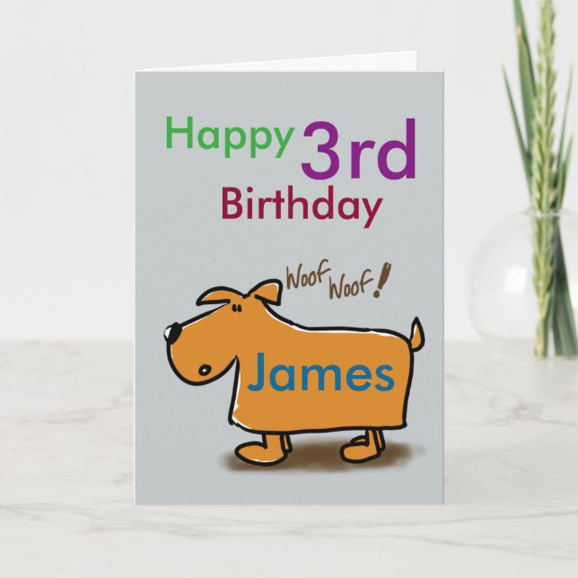 Carte Cartoon chien heureux 3e anniversaire nom (Devant)