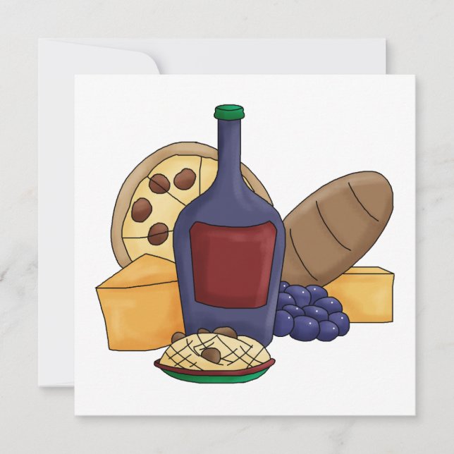 Carte Cartoon Cuisine Italienne Pâtes Pain Fromage au vi (Devant)