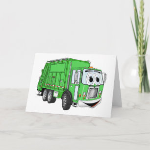 Carte Cartoon de camion-poubelle vert vif