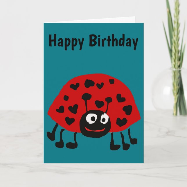Carte Cartoon en forme de coeur avec coccinelle (Devant)