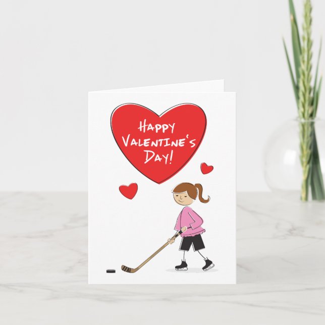 Carte Cartoon Girl Hockey Valentines (Devant)