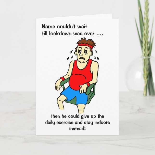 Carte Cartoon Homme Exercice Lockdown Over Birthday Card (Devant)