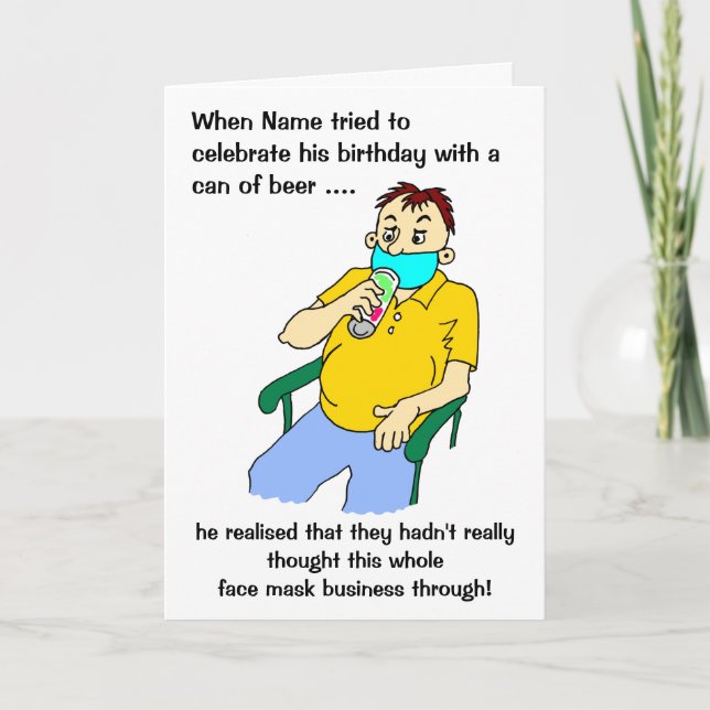 Carte Cartoon Homme Visage Masque Bière Can Anniversaire (Devant)