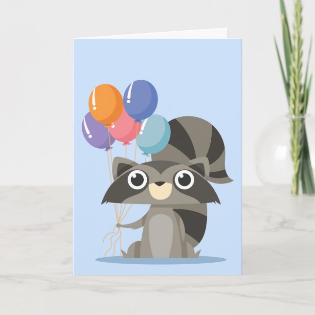 Carte Cartoon Raccoon avec ballons Joyeux anniversaire (Devant)