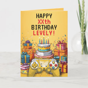 Carte Cartoon Yellow & Red Game Controller Cake Annivers