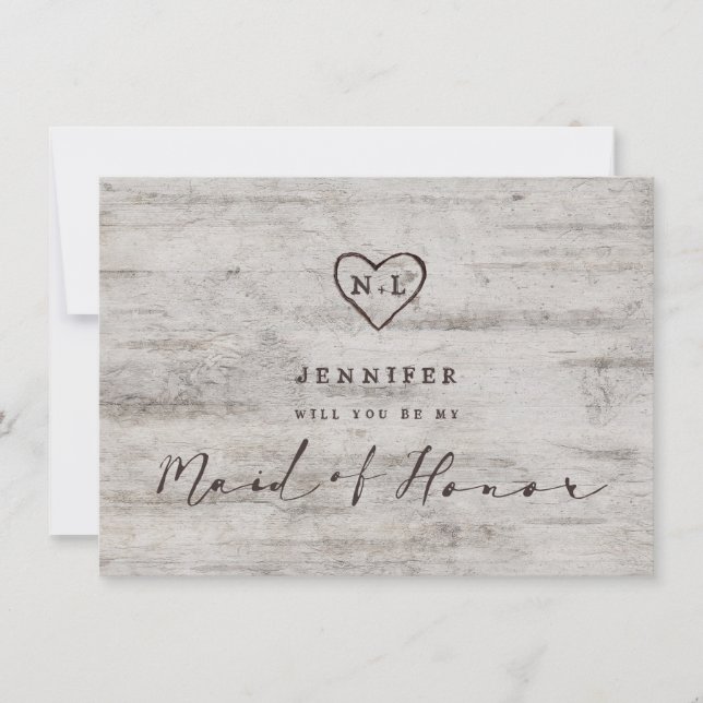 Carte Carved Initials Be My Maid of Honor Proposition Ca (Devant)