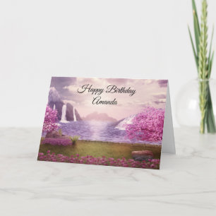 Carte Cascades et cerisiers autour d'un lac Anniversaire