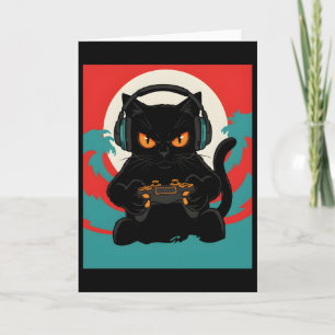 Carte Casque de chat de joueur mignon Console rétro Scèn