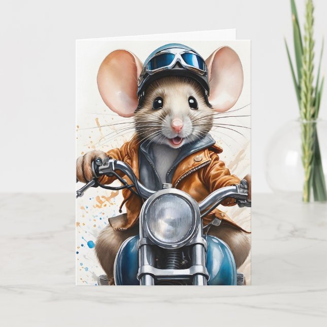 Carte Casque de souris mignonne équitation Motorcycle Bl (Devant)