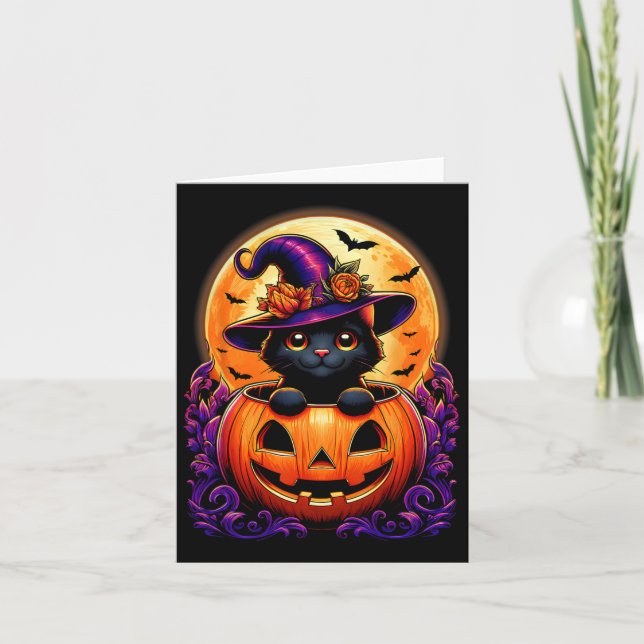 Carte Casquette de chats noirs Citrouille Drôle Hallowee (Devant)
