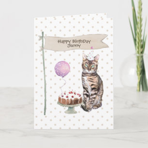Carte Casquette de fête d'anniversaire du chat du Bengal