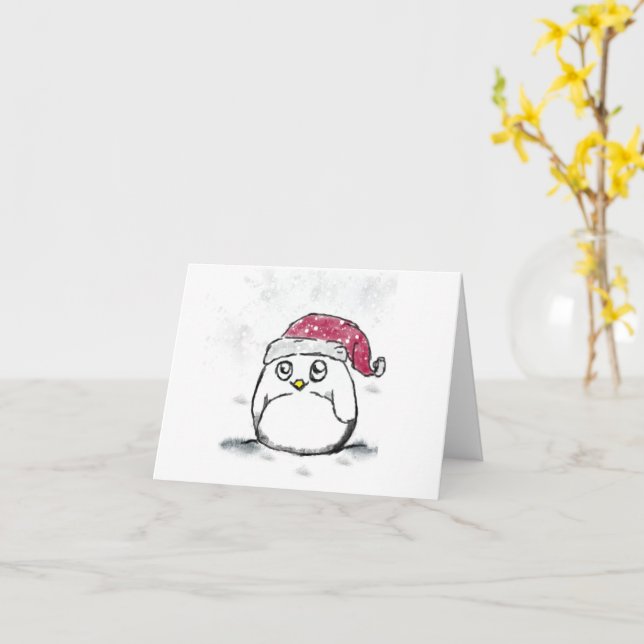 Carte Casquette de Noël aux oiseaux mignons (Fleur jaune)