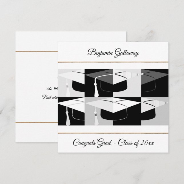 Carte Casquette graphique moderne noir & blanc plat (Devant / Derrière)