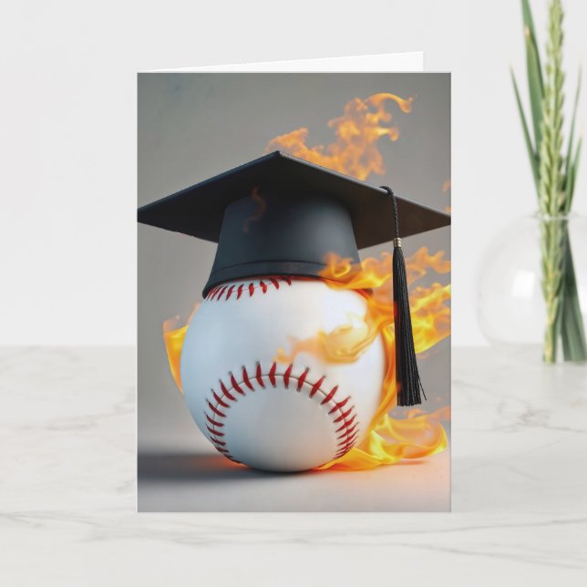 Carte Casquette noire de graduation sur un baseball flam (Devant)