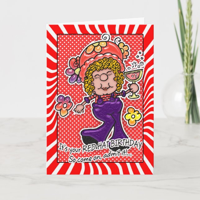 Carte Casquette Rouge Anniversaire - Femme Amusant (Devant)