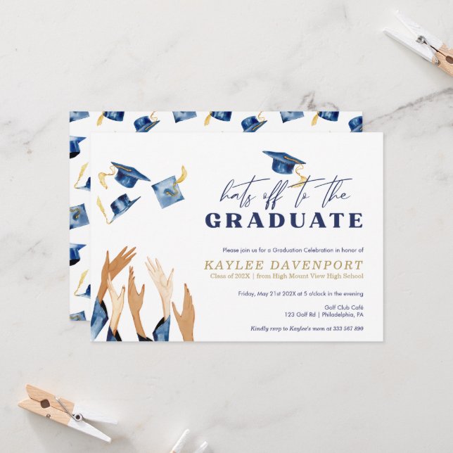 Carte Casquettes de diplômes hors casquette motif  (Devant/Arrière en situation)