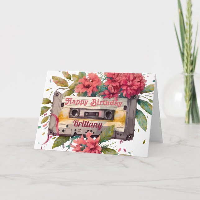 Carte Cassette Rétro | Floral Joyeux anniversaire (Devant)
