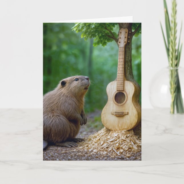 Carte Castor Anniversaire Avec Guitare (Devant)