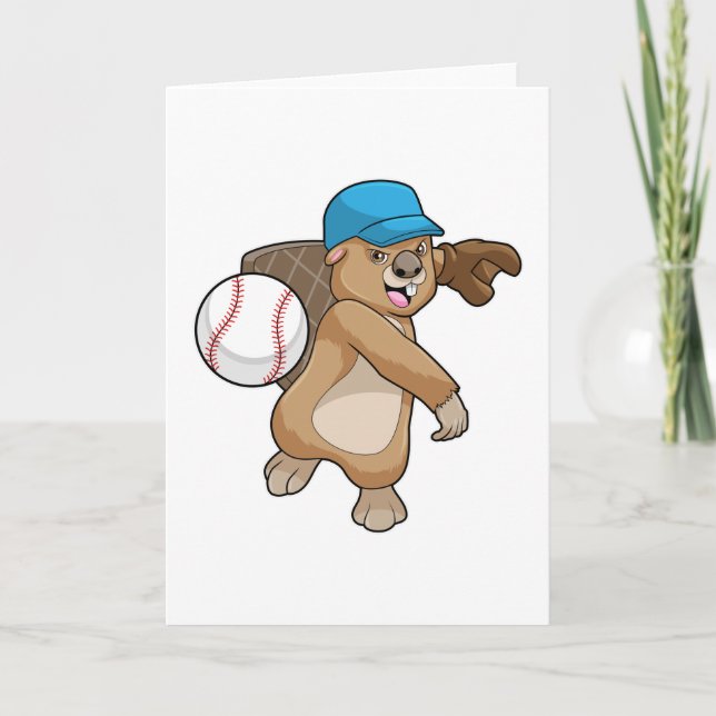 Carte Castor au baseball avec casquette (Devant)