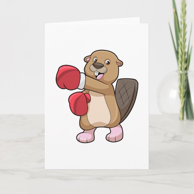 Carte Castor au boxe avec gants de boxe (Devant)