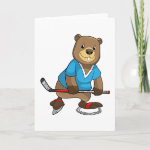 Carte Castor au hockey sur glace avec bâton de hockey su
