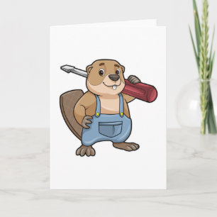 Carte Castor comme artisan avec tournevis à fente