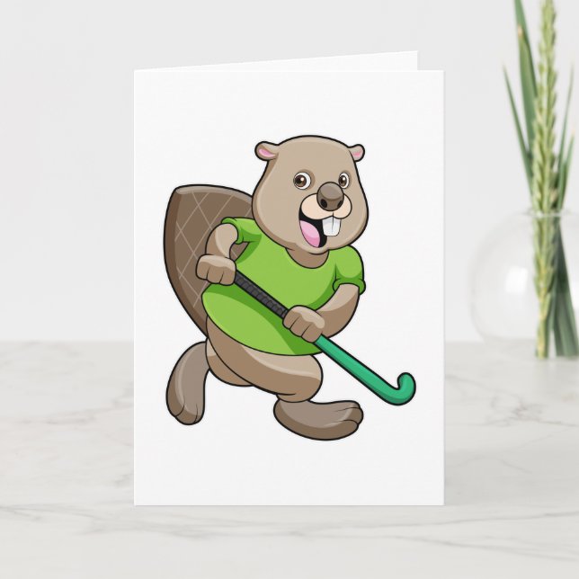 Carte Castor de Hockey avec batte de Hockey (Devant)
