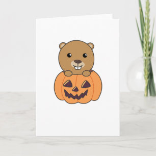 Carte Castor en Citrouille Castor doux Halloween heureux