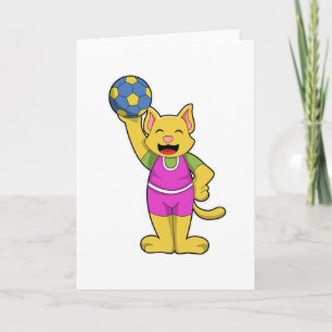 Carte Cat as Handball player with Handball