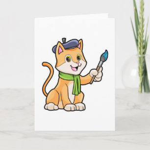 Carte Cat as Painter with Brush & Scarf