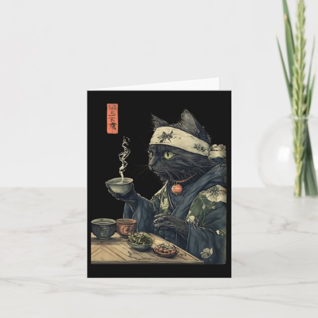 Carte Cat Boire Thé Japonais Cérémonie Thé Art Imprimer  (Devant)