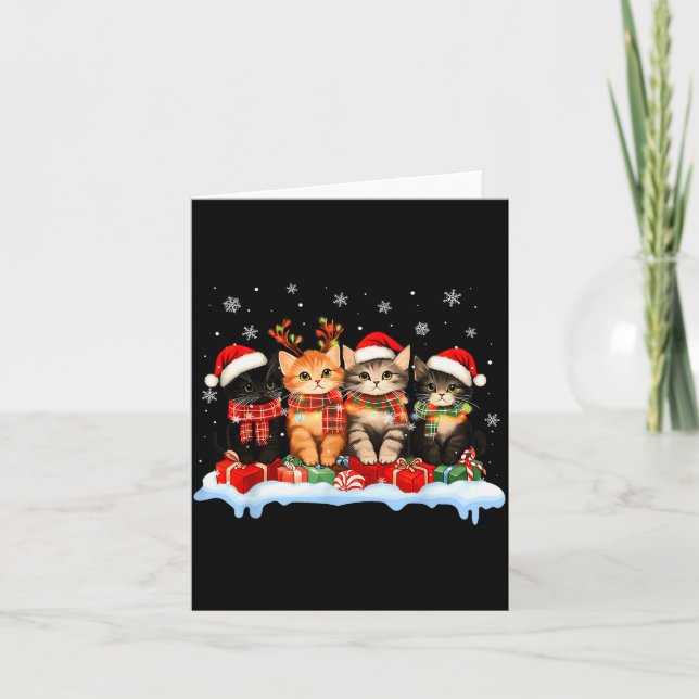 Carte Cat Christmas Light Reindeer Santa Christmas Cat L (Devant)