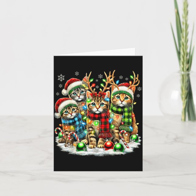 Carte Cat Christmas Light Reindeer Santa Christmas Cats  (Devant)