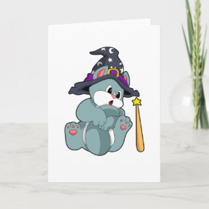 Carte Cat en Assistant avec baguette magique et Casquett