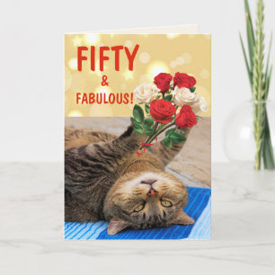 Carte Cat Et Rose Cinquantième Anniversaire