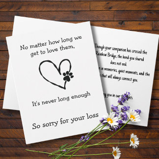Carte Cat Loss Sympathy Card with Heart and Paw