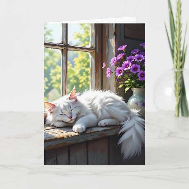 Carte Cat Napping sur la fenêtre | Joyeux anniversaire (Devant)