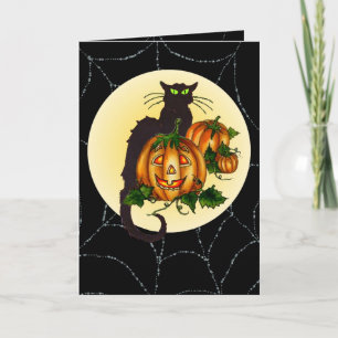 Carte CAT NOIR, CITROUILLE JACK et WEB par SHARON SHARPE