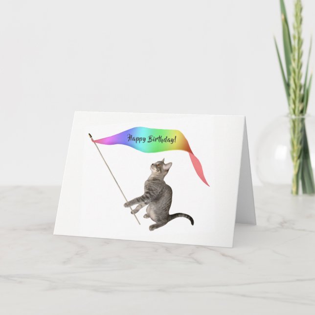 Carte Cat Rainbow Banner Birthday Card (Devant)
