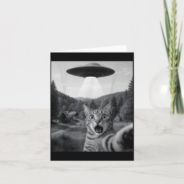 Carte Cat Selfie With Alien Ufo Funny Cat Funny Ed Cat  (Devant)